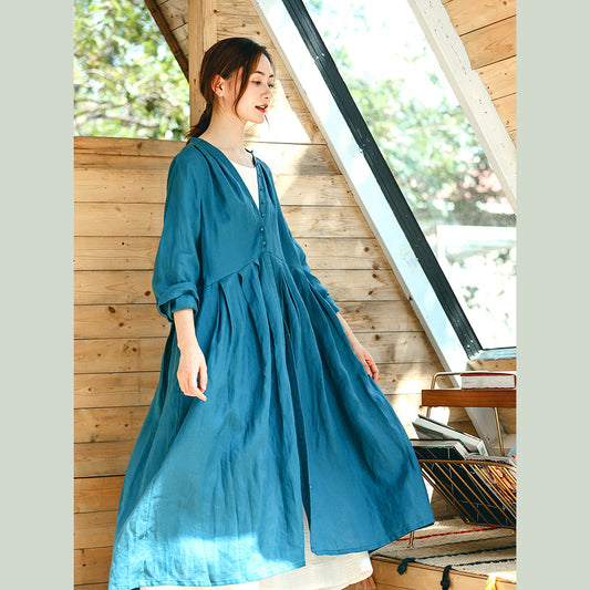 Vintage blauer Mantel übergroßer V-Ausschnitt Cinched Boutique Langarm Baggy Mantel