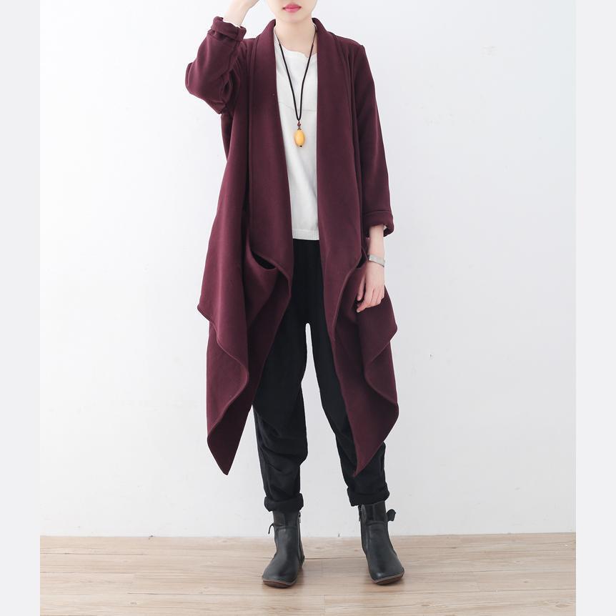 Vintage Burgunder Wollmantel übergroße Jacken & Mäntel Boutique Maxi-Mantel