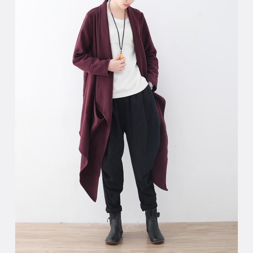 Vintage Burgunder Wollmantel übergroße Jacken & Mäntel Boutique Maxi-Mantel