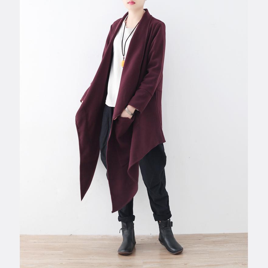 Vintage Burgunder Wollmantel übergroße Jacken & Mäntel Boutique Maxi-Mantel