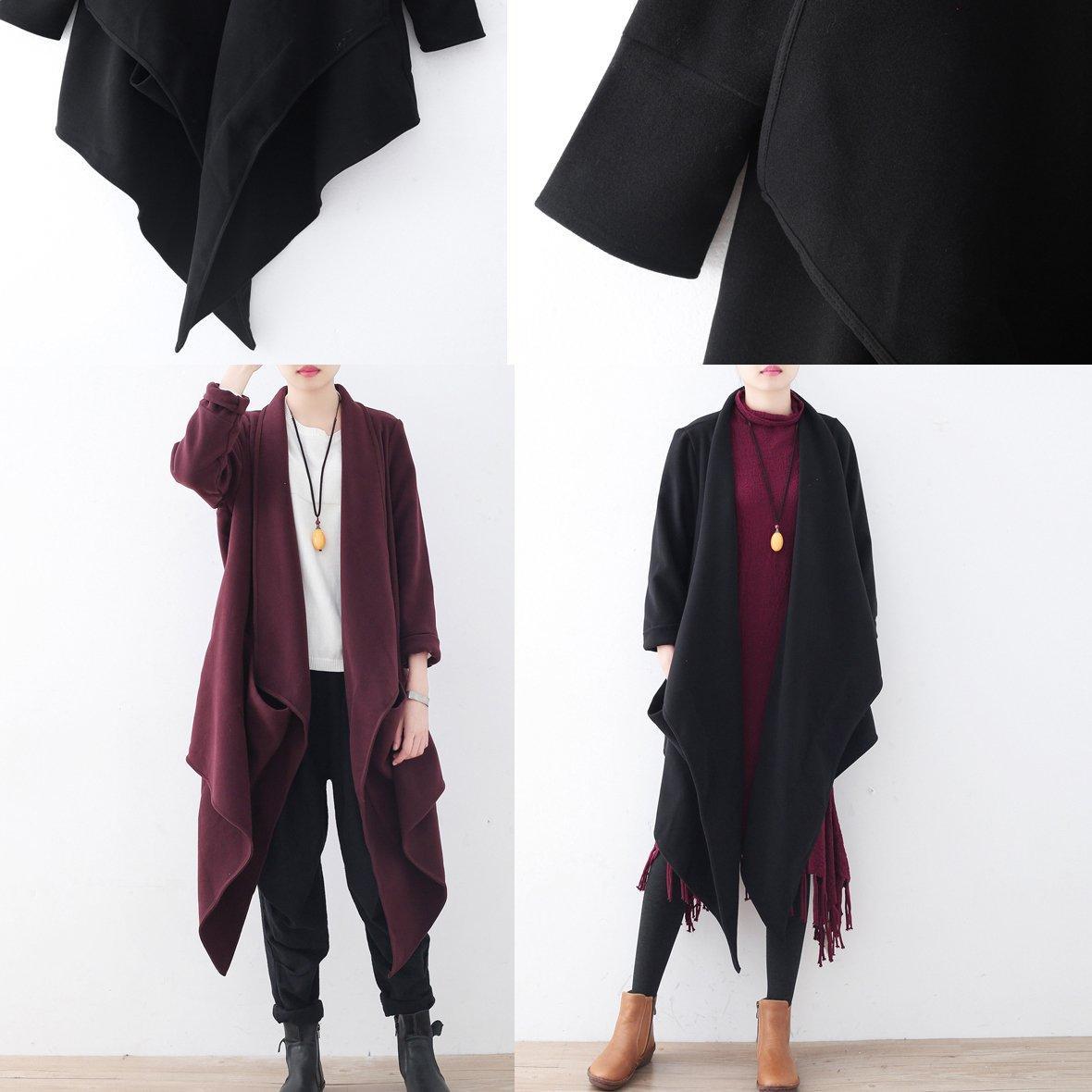 Vintage Burgunder Wollmantel übergroße Jacken & Mäntel Boutique Maxi-Mantel