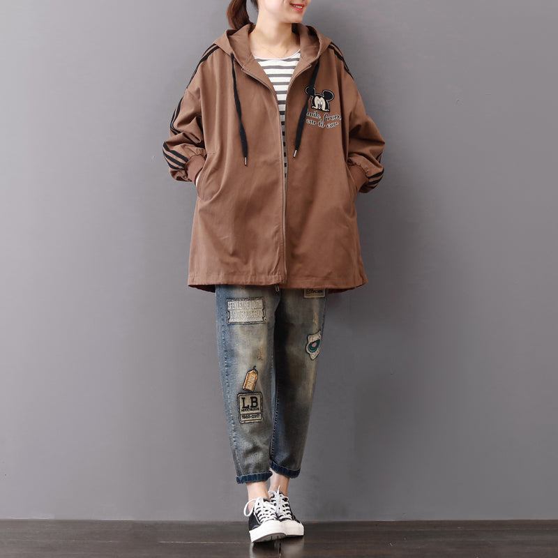 Vintage dunkel khaki Midi-Länge Baumwollmäntel Oversize Baumwolle feiner Reißverschluss Kapuzenmantel aus natürlicher Baumwolle