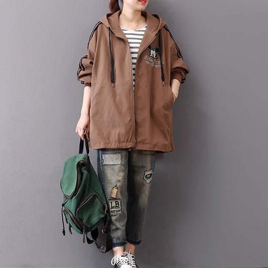 Vintage dunkel khaki Midi-Länge Baumwollmäntel Oversize Baumwolle feiner Reißverschluss Kapuzenmantel aus natürlicher Baumwolle