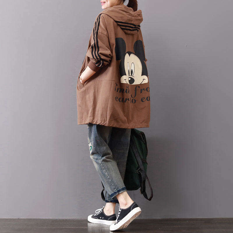 Vintage dunkel khaki Midi-Länge Baumwollmäntel Oversize Baumwolle feiner Reißverschluss Kapuzenmantel aus natürlicher Baumwolle