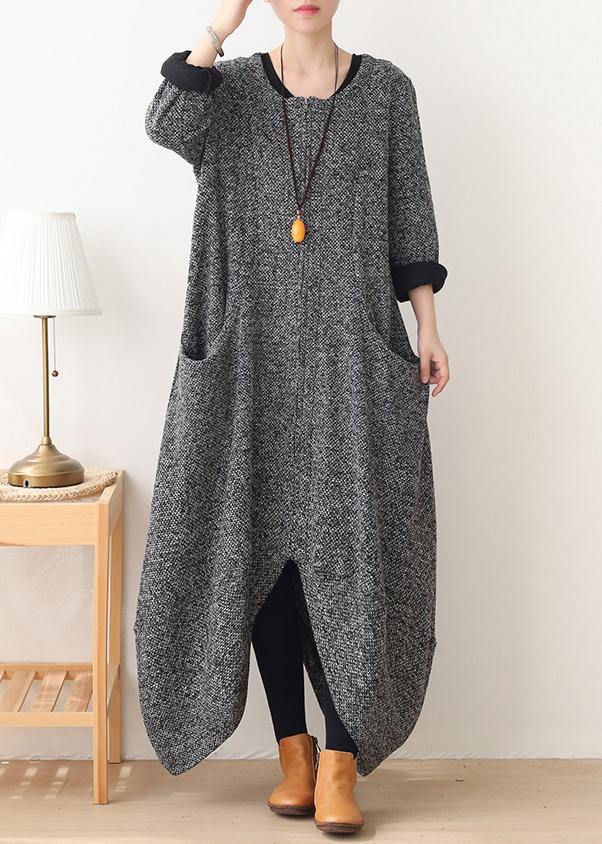 vintage gray woolen coats oversized Winter coat v neck asymmetric winter women coats - SooLinen