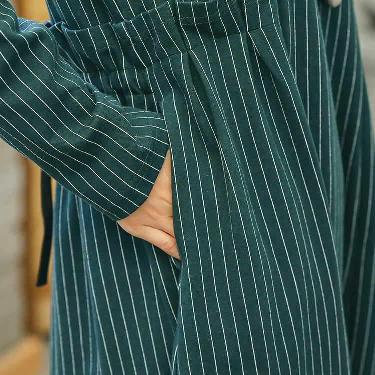 Vintage grün gestreifte Kleider trendige Plus Size Taschen Vintage O-Ausschnitt Kleider