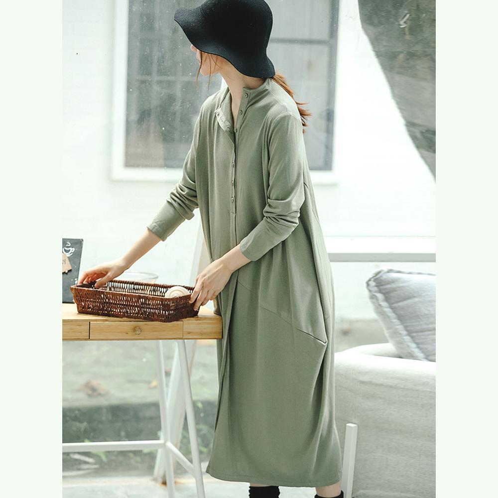 Vintage hellgrüne Strickkleider Plus Size Kleidung Stehkragen Winterkleider Damen asymmetrische Taschen Pullover