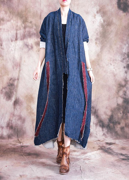 vintage oversize Coats fall outwear blue patchwork asymmetric coats - SooLinen