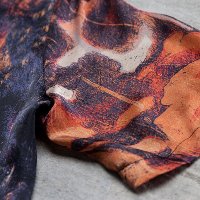 Vintage Seidenkleider Plus Size Kleidung Rotes Zweiteiler-Set Bedrucktes unregelmäßiges Oberteil Hose mit weitem Bein