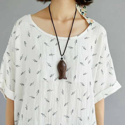 Vintage weiß reine baumwolle tops plus größe kleidung casual Neue floral O hals kurzarm baumwolle shirts