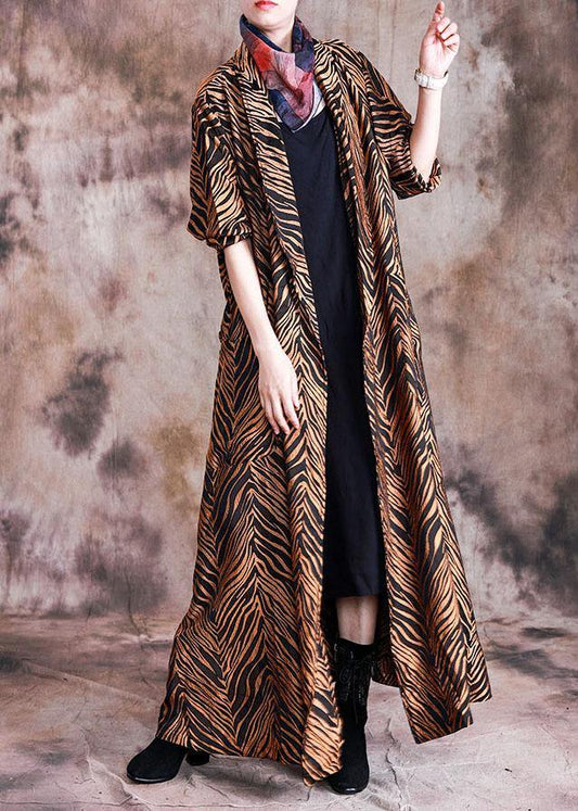 vintage yellow print coats trendy plus size fall Notched pockets tie waist maxi coat - SooLinen