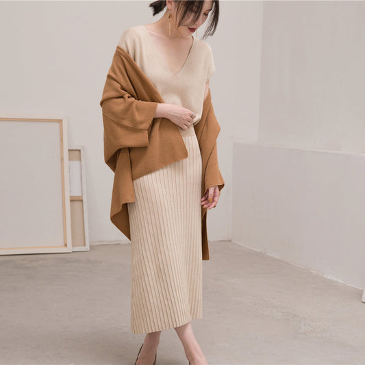 Warme braune Pullover Übergrößen Kleidung Dreiviertelärmel Strickoberteile Elegante Strickjacke