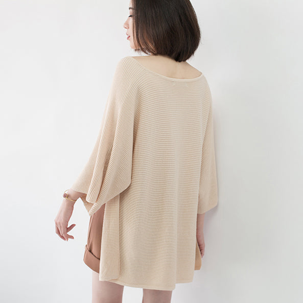 warmer, hautfarbener, kuscheliger Pullover, lässige Strickblusen mit V-Ausschnitt, lässige Herbstbluse mit Fledermausärmeln