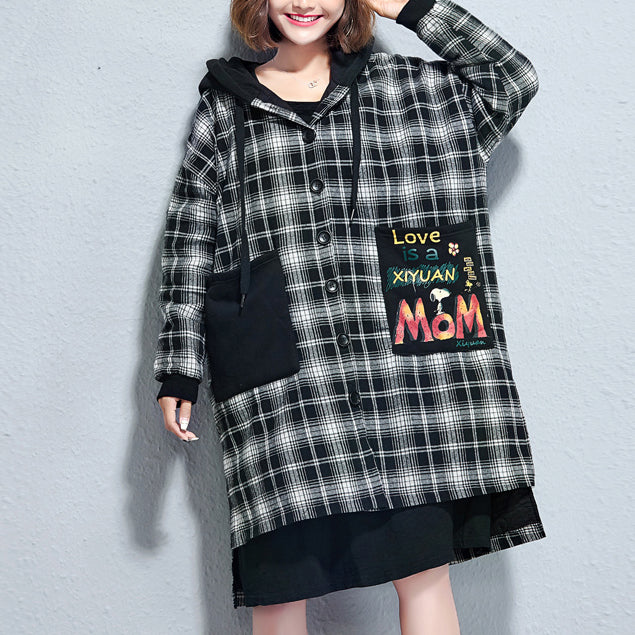 Winter lässige Gitterdruck Baumwolle dicke Mäntel Plus Size Kapuze dicke niedrige hohe Strickjacken