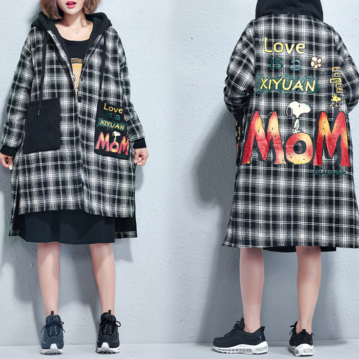 Winter lässige Gitterdruck Baumwolle dicke Mäntel Plus Size Kapuze dicke niedrige hohe Strickjacken