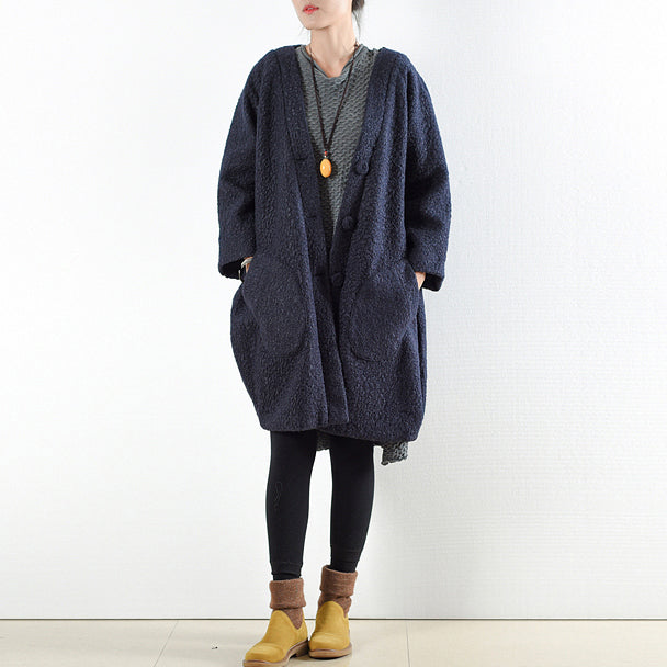 Wintermäntel 2024 Marineblaue Wollmäntel in Übergröße, süße Jacke, Damen, Wintermantel mit Kapuze