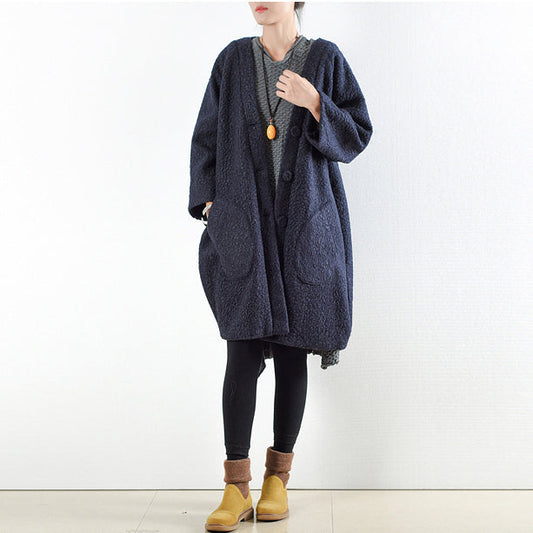 Wintermäntel 2024 Marineblaue Wollmäntel in Übergröße, süße Jacke, Damen, Wintermantel mit Kapuze