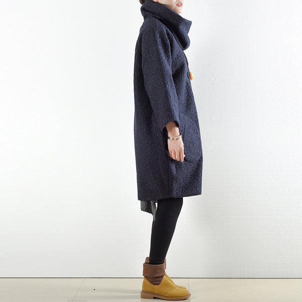 Wintermäntel 2024 Marineblaue Wollmäntel in Übergröße, süße Jacke, Damen, Wintermantel mit Kapuze