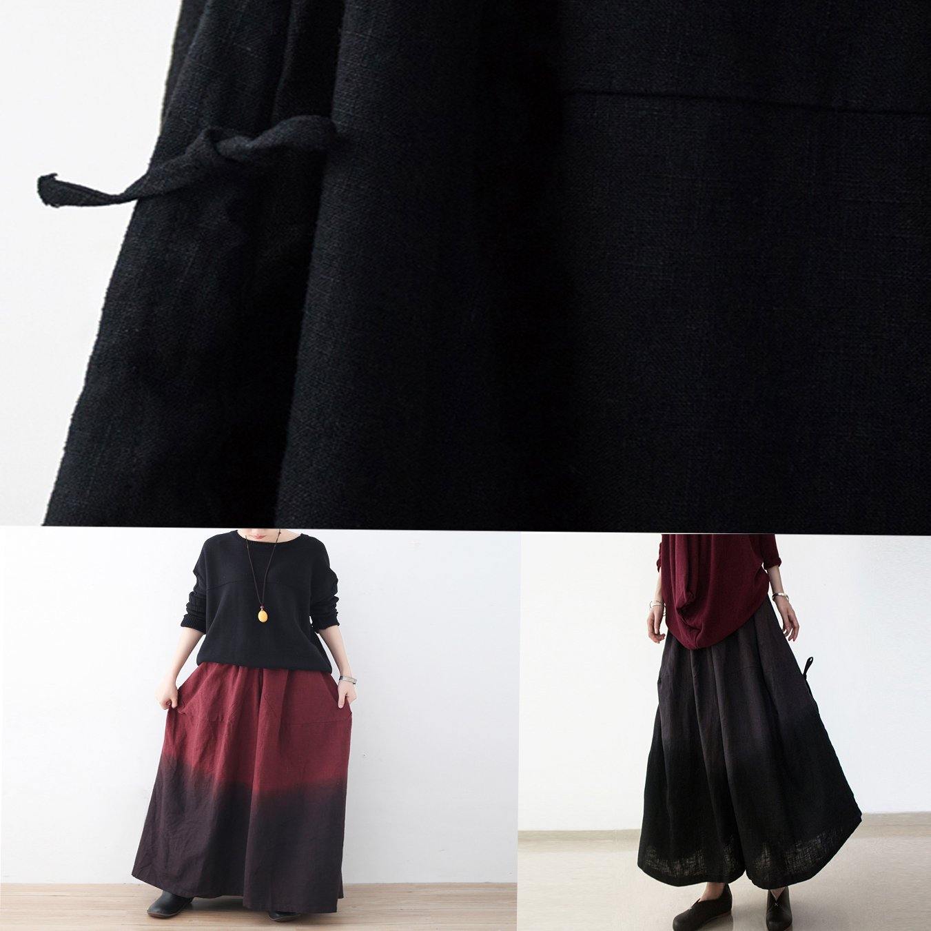 winter red new literary retro drawstring loose wide leg skirt pants - SooLinen