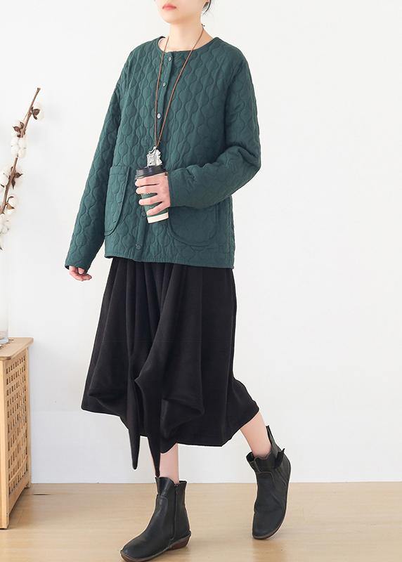 winter women blackish green warm quilted jacket cotton thick short coat - SooLinen