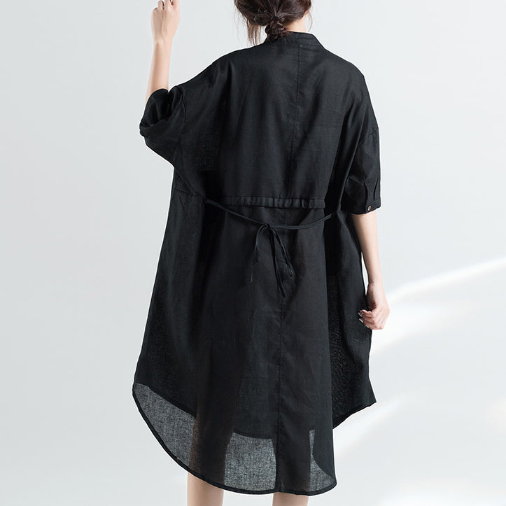 Frauen schwarz natürliche Baumwolle Kleid Übergröße Kleidung Kleider 2018 Halbarm Stand natürliche Baumwolle Kleid