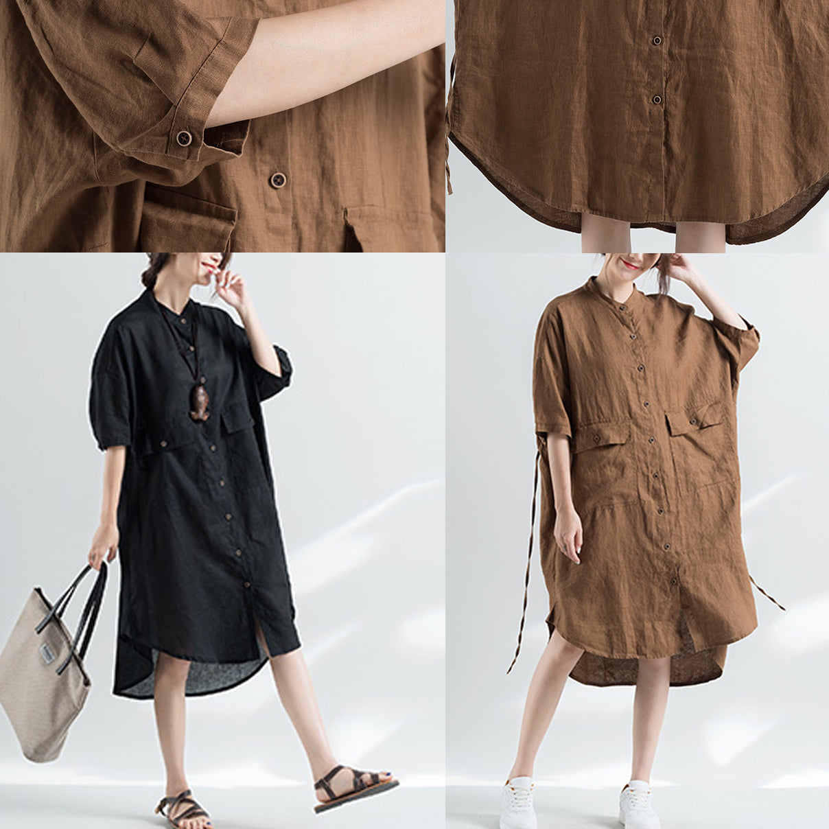 Frauen schwarz natürliche Baumwolle Kleid Übergröße Kleidung Kleider 2018 Halbarm Stand natürliche Baumwolle Kleid