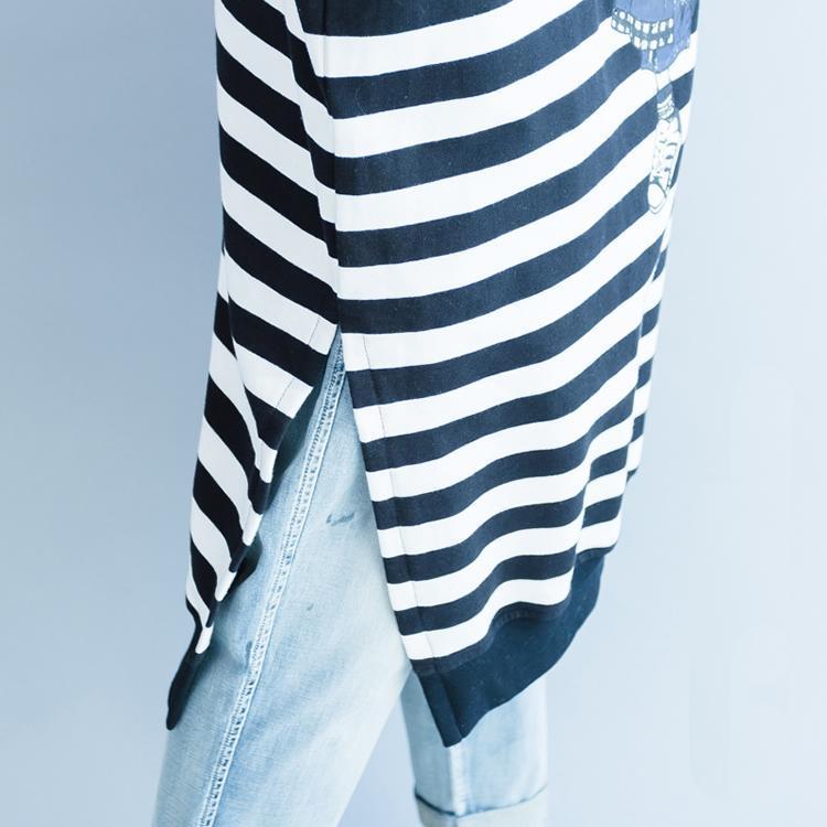 Frauen schwarz weiß gestreiften baumwolle kleider plus größe baumwolle kleidung kleid frauen seitlich geöffneten gestreiften kleidung kleid