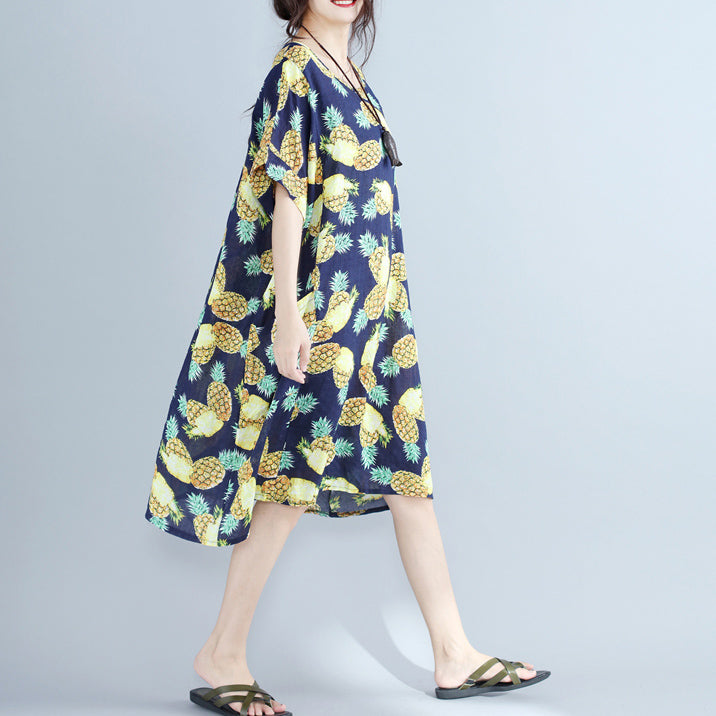 Frauen Blaupausen Reine Chiffon Kleider Übergroße Urlaub Kleider 2024 O Neck Große Taschen Chiffon Kleider
