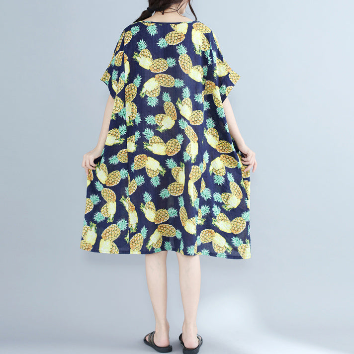 Frauen Blaupausen Reine Chiffon Kleider Übergroße Urlaub Kleider 2024 O Neck Große Taschen Chiffon Kleider