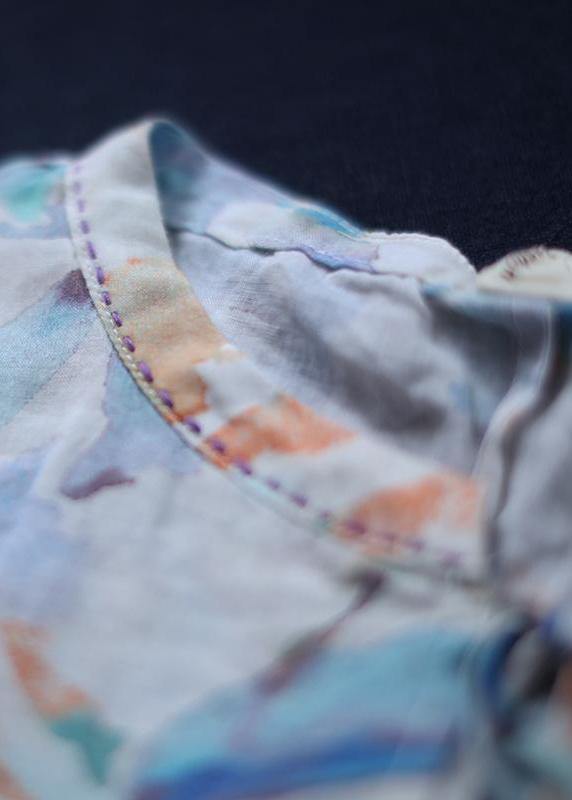 women cotton tunic top boutique Printed Casual Summer Lacing Breathable T-Shirt - SooLinen