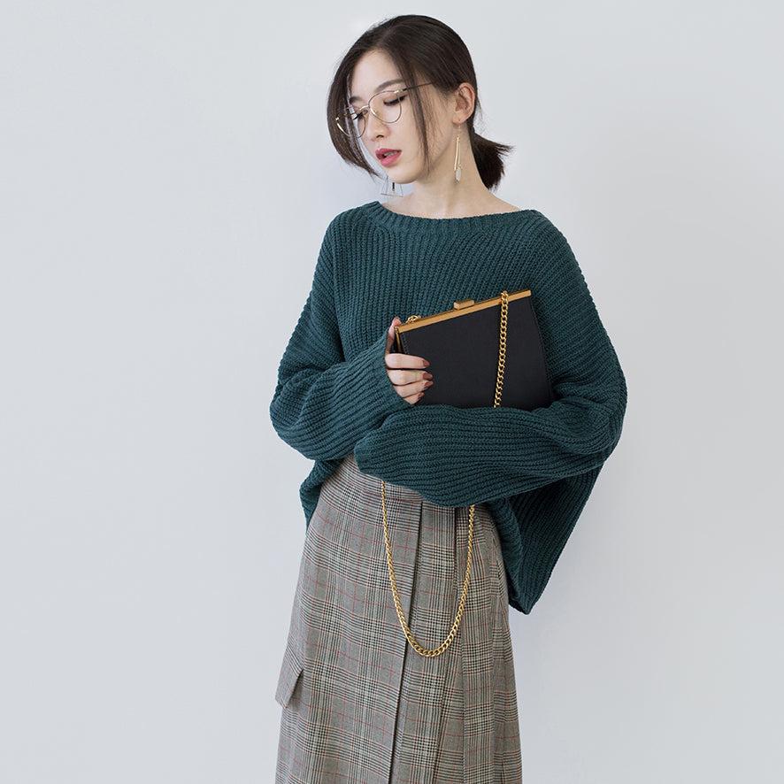 Grüne Strickoberteile für Frauen, übergroße O-Ausschnitt-Baggy-Strickoberteile, Fledermausärmel-Winterpullover für Frauen