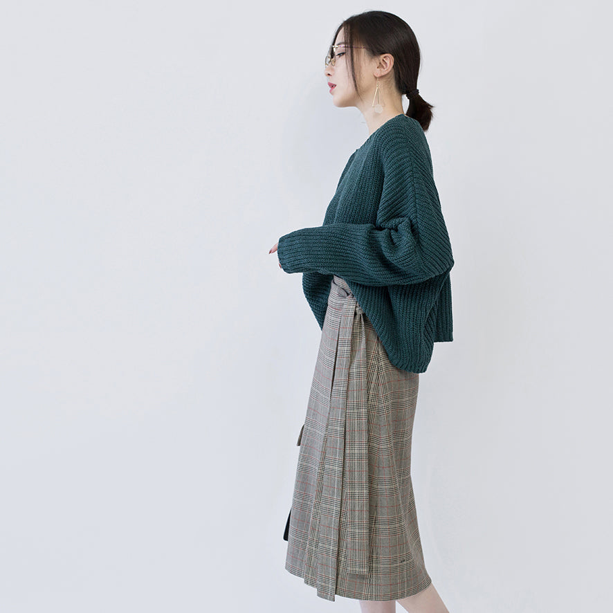 Grüne Strickoberteile für Frauen, übergroße O-Ausschnitt-Baggy-Strickoberteile, Fledermausärmel-Winterpullover für Frauen