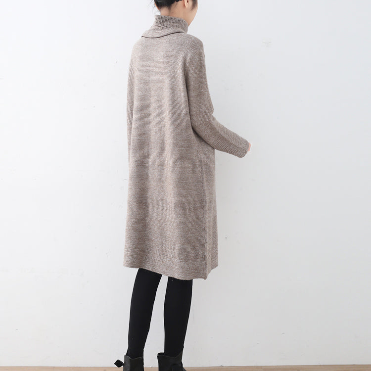 Khakifarbenes Pulloverkleid für Damen, Herbstmode, hoher Halsausschnitt, Herbstkleider im Vintage-Stil, ausgehöhlte Herbstkleider