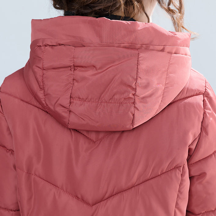 Damen neuer schwarzer trendiger Steppmantel in Übergröße mit Kapuze und Taschen, Baumwollmäntel mit Reißverschluss