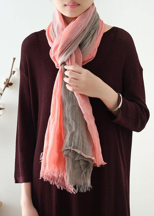 women new khaki pink double color Gradient scarf vintage warm scarves - SooLinen