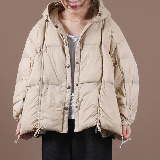 women nude warm winter coat Loose fitting down jacket hooded Button Down overcoat - SooLinen