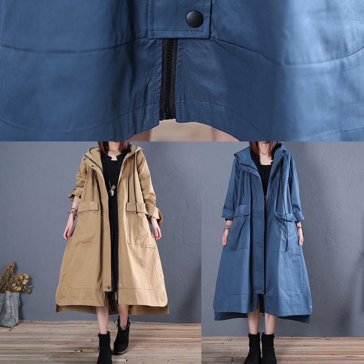 women oversize long winter coat fall khaki hooded low high design jackets - SooLinen