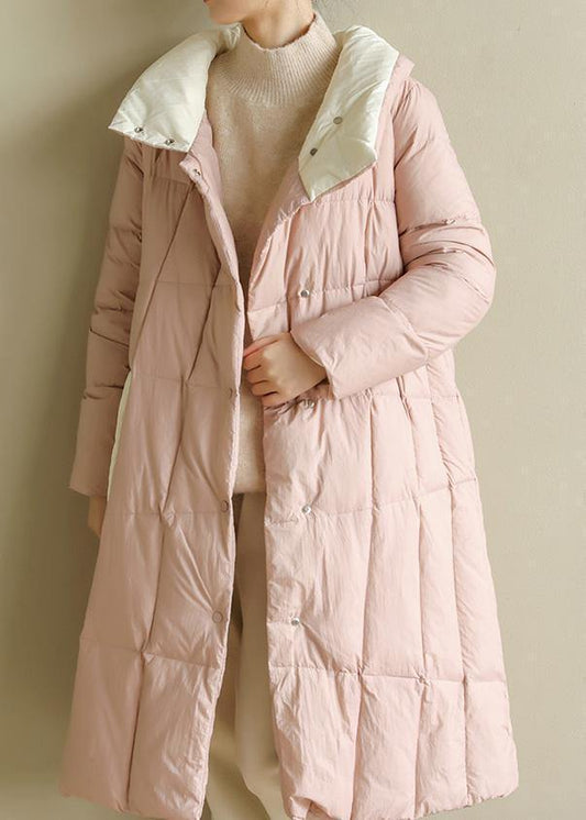 women pink warm winter coat plus size clothing patchwork womens parka stand collar fine coats - SooLinen