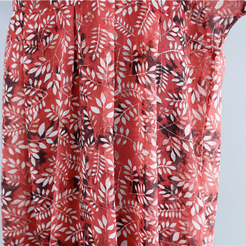 Rotes Chiffonkleid mit Blumenmuster für Frauen in Übergröße, Kleider, langärmliges Zweiteiler-Kleid aus Baumwolle, ärmelloses Kleid