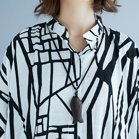 women striped natural cotton linen t shirt plus size casual cardigans Elegant Batwing Sleeve Stand brief t shirt