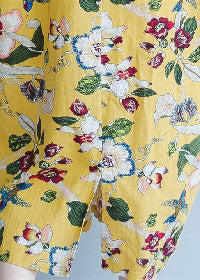 Damen gelbe Midi-Leinenkleider trendige Plus-Size-Reisekleidung Vintage-Rücken offen florale Baumwollkleider