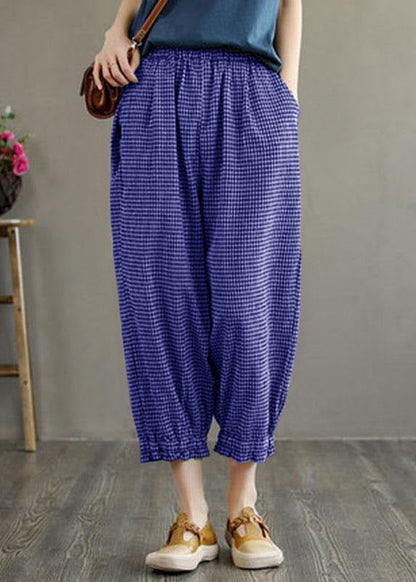 Böhmische blaue Taschen Sommer Leinenhose