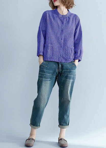 Französische Langarm-Leinenbluse, pakistanische Tunika-Tops, rotes Silhouettenhemd, kariert