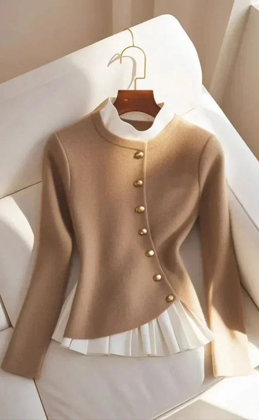 Khaki Two-Piece Style Slim-Fit Knit Top