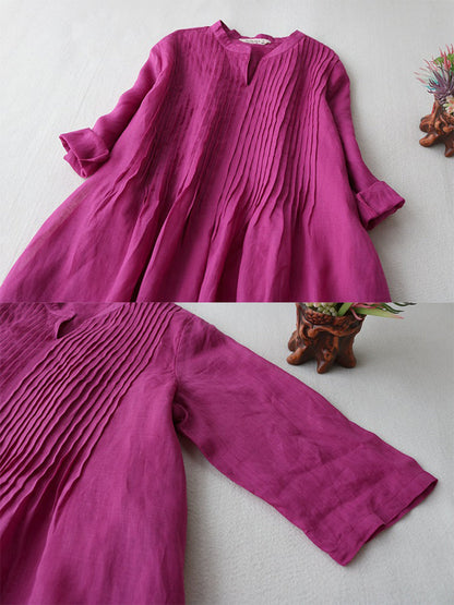 Pleated Cotton Linen Pocket Maxi Dress