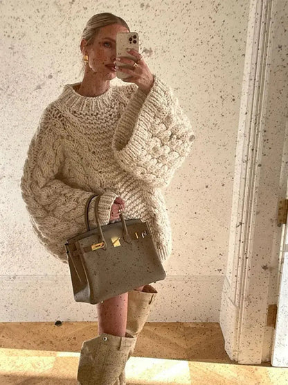 Bell-sleeve loose knit sweater