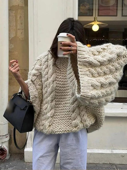 Bell-sleeve loose knit sweater