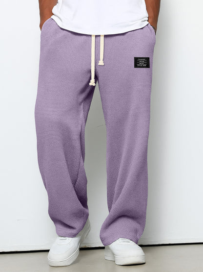 Men's Casual Waffle Embroidered Logo Simple Solid Color Trousers