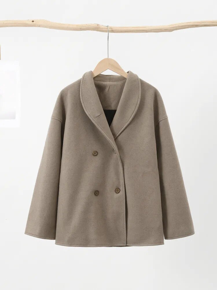 Stand-collar double-breasted loose-fit cropped casual jacket