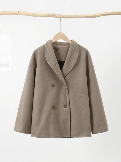 Stand-collar double-breasted loose-fit cropped casual jacket
